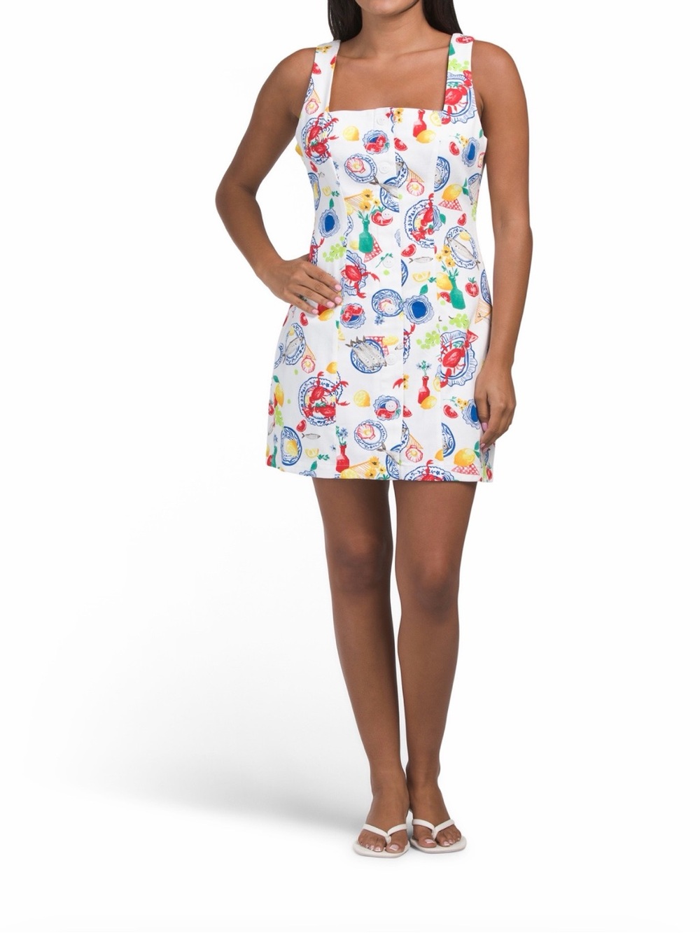 NWOT Corey Lynn Calter Seafood Print Button Front Mini Dress Size S